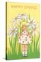 Happy Spring, Cute Little Girl with Big White Flowers-null-Stretched Canvas