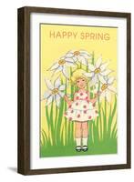 Happy Spring, Cute Little Girl with Big White Flowers-null-Framed Art Print