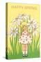 Happy Spring, Cute Little Girl with Big White Flowers-null-Stretched Canvas