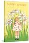 Happy Spring, Cute Little Girl with Big White Flowers-null-Stretched Canvas