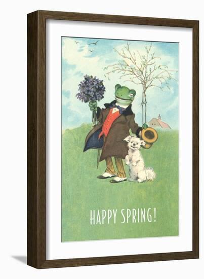 Happy Spring, Dressed Frog and Dog-null-Framed Art Print