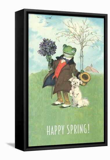 Happy Spring, Dressed Frog and Dog-null-Framed Stretched Canvas