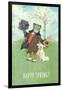 Happy Spring, Dressed Frog and Dog-null-Framed Art Print