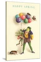 Happy Spring, Frog with Balloons-null-Stretched Canvas