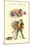 Happy Spring, Frog with Balloons-null-Mounted Art Print