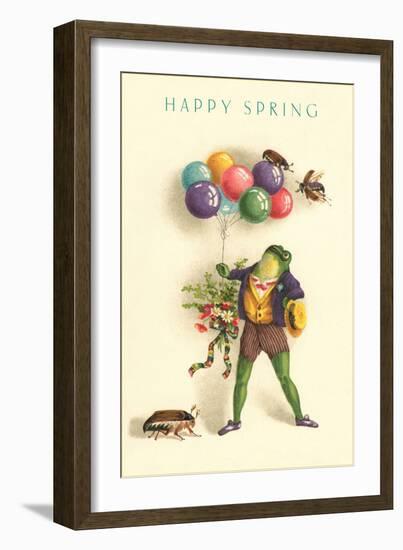 Happy Spring, Frog with Balloons-null-Framed Art Print