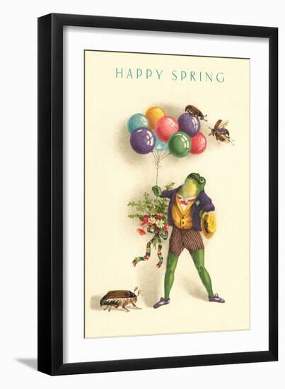 Happy Spring, Frog with Balloons-null-Framed Art Print