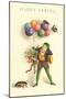 Happy Spring, Frog with Balloons-null-Mounted Art Print