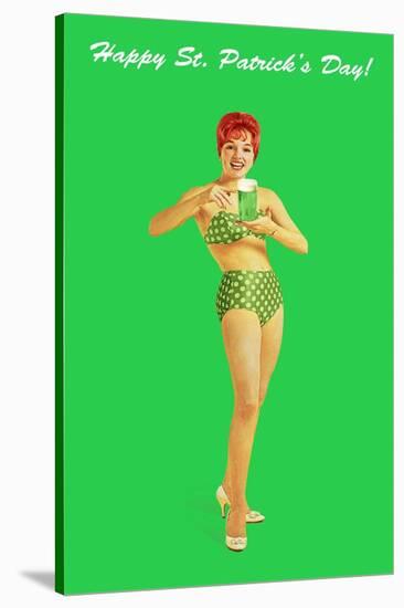 Happy St. Patrick's Day, Bikini Girl-null-Stretched Canvas