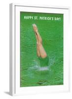 Happy St. Patrick's Day, Woman Diving into Green-null-Framed Art Print