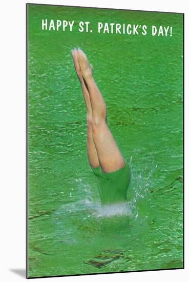 Happy St. Patrick's Day, Woman Diving into Green-null-Mounted Art Print