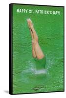 Happy St. Patrick's Day, Woman Diving into Green-null-Framed Stretched Canvas