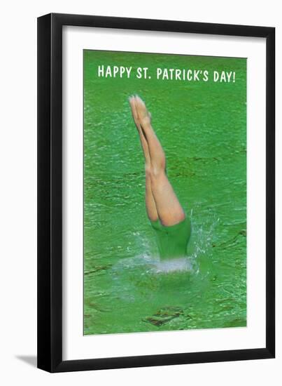 Happy St. Patrick's Day, Woman Diving into Green-null-Framed Art Print