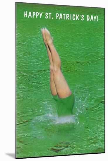 Happy St. Patrick's Day, Woman Diving into Green-null-Mounted Art Print