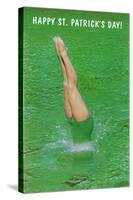 Happy St. Patrick's Day, Woman Diving into Green-null-Stretched Canvas