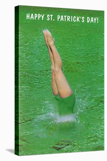 Happy St. Patrick's Day, Woman Diving into Green-null-Stretched Canvas