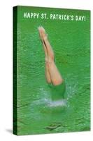 Happy St. Patrick's Day, Woman Diving into Green-null-Stretched Canvas