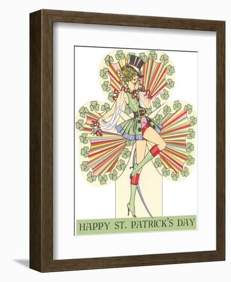 Happy St. Patrick's Day, Woman in Top Hat-null-Framed Art Print