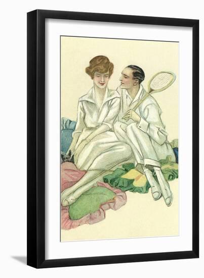 Happy Tennis Couple-null-Framed Art Print