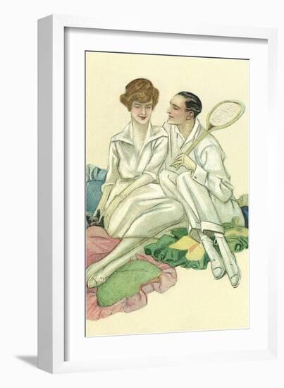 Happy Tennis Couple-null-Framed Art Print