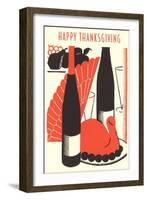 Happy Thanksgiving, Wine and Turkey-null-Framed Art Print