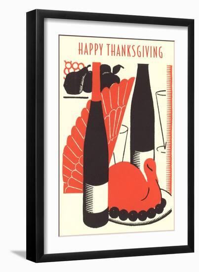 Happy Thanksgiving, Wine and Turkey-null-Framed Art Print