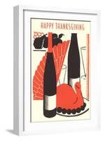 Happy Thanksgiving, Wine and Turkey-null-Framed Art Print