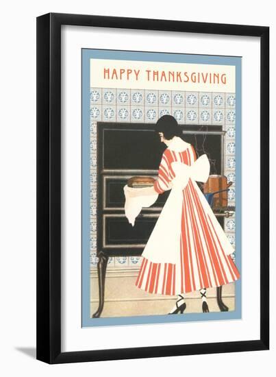Happy Thanksgiving, Woman Cooking-null-Framed Art Print