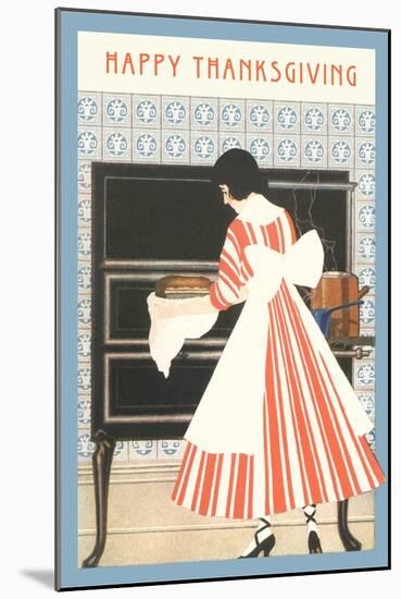 Happy Thanksgiving, Woman Cooking-null-Mounted Art Print