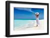 Happy Traveller Woman in White Dress Enjoys Her Tropical Beach Vacation-Sven Hansche-Framed Photographic Print