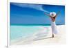 Happy Traveller Woman in White Dress Enjoys Her Tropical Beach Vacation-Sven Hansche-Framed Photographic Print