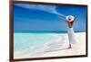 Happy Traveller Woman in White Dress Enjoys Her Tropical Beach Vacation-Sven Hansche-Framed Photographic Print