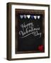 Happy Valentine's Day Chalkboard with Love Message and Red Heart in Corner-MarjanCermelj-Framed Art Print