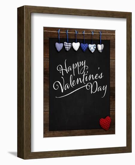 Happy Valentine's Day Chalkboard with Love Message and Red Heart in Corner-MarjanCermelj-Framed Art Print