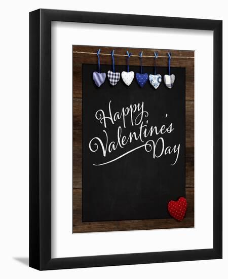 Happy Valentine's Day Chalkboard with Love Message and Red Heart in Corner-MarjanCermelj-Framed Art Print