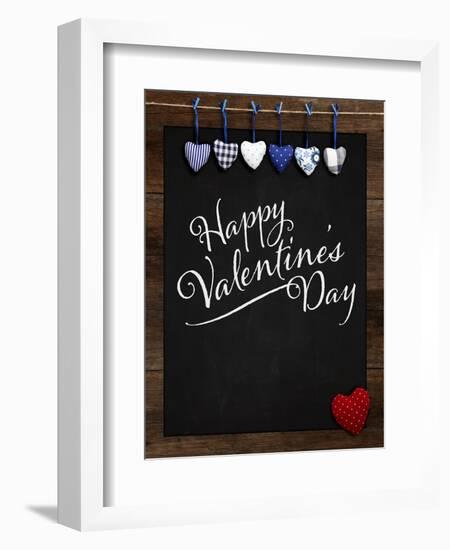 Happy Valentine's Day Chalkboard with Love Message and Red Heart in Corner-MarjanCermelj-Framed Art Print