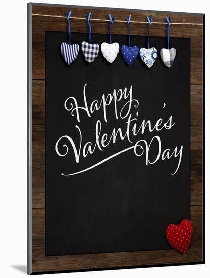 Happy Valentine's Day Chalkboard with Love Message and Red Heart in Corner-MarjanCermelj-Mounted Art Print