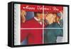 Happy Valentine's Day, Couple Kissing at Window-null-Framed Stretched Canvas