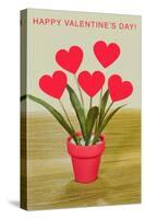 Happy Valentine's Day, Heart Flowers in Pot-null-Stretched Canvas