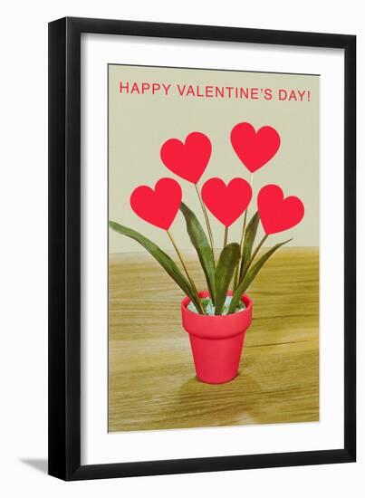 Happy Valentine's Day, Heart Flowers in Pot-null-Framed Art Print