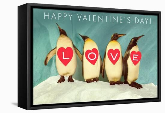 Happy Valentine's Day, Love Penguins-null-Framed Stretched Canvas