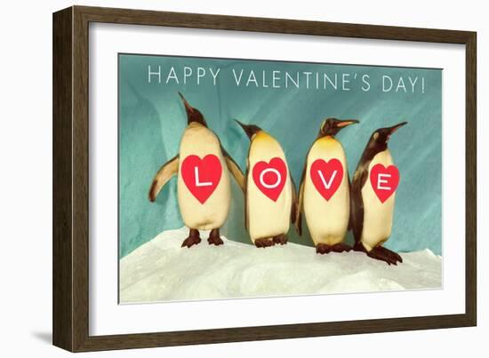Happy Valentine's Day, Love Penguins-null-Framed Art Print