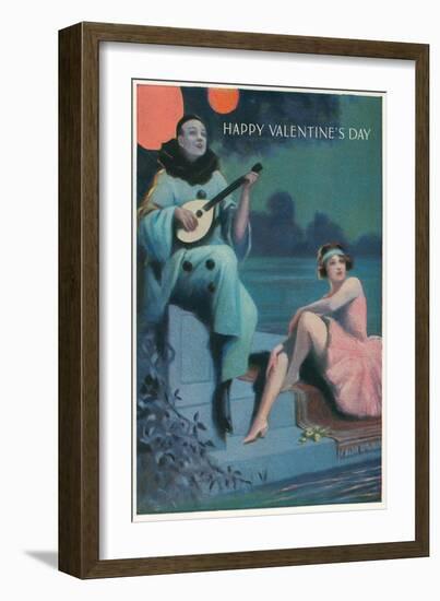 Happy Valentine's Day, Strumming Pierrot with Dancer-null-Framed Art Print