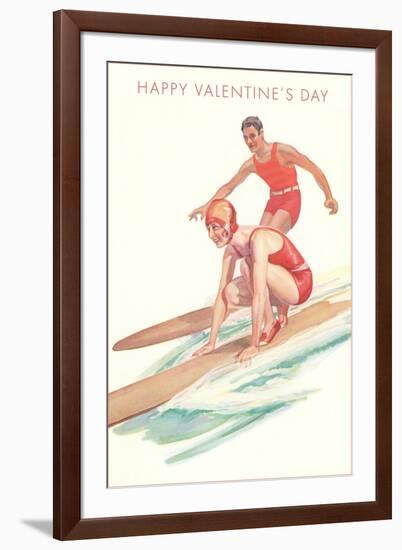 Happy Valentine's Day, Surfing Couple-null-Framed Art Print