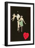 Happy Valentines Day, Flapper Popping Champagne Bottle-null-Framed Art Print