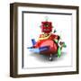 Happy Vintage Toy Robot Sitting in a Toy Plane over White Background-badboo-Framed Art Print