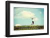 Happy Woman Jumping on Blossom Meadow-B-D-S-Framed Premium Photographic Print