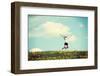 Happy Woman Jumping on Blossom Meadow-B-D-S-Framed Photographic Print