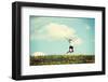 Happy Woman Jumping on Blossom Meadow-B-D-S-Framed Photographic Print