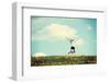 Happy Woman Jumping on Blossom Meadow-B-D-S-Framed Photographic Print